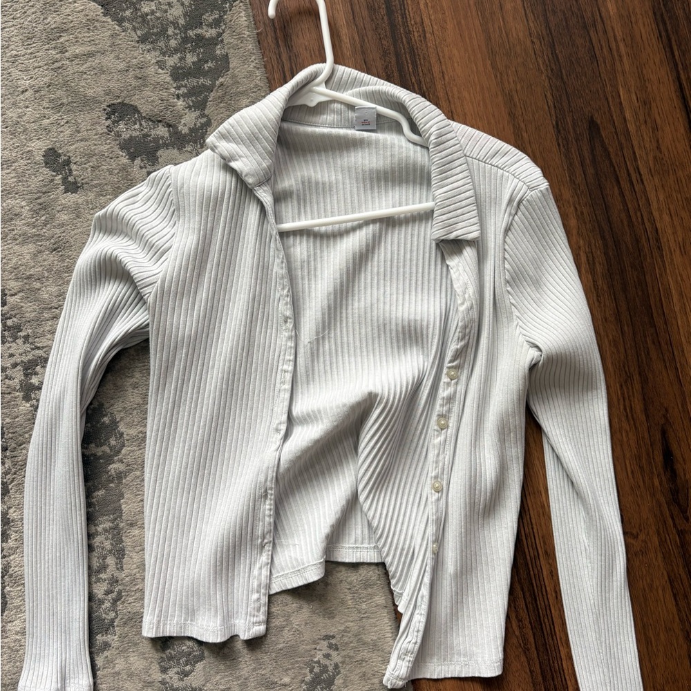 White Ribbed Women's Sweater